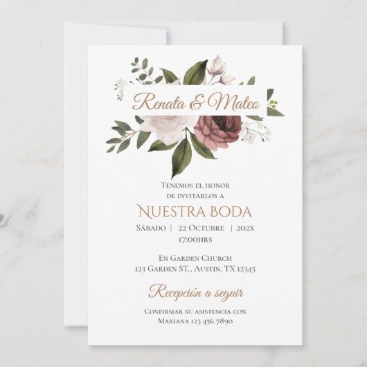 Invitación Boho Spanish Wedding Invitation Kaart (Voorkant)