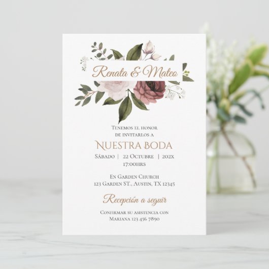 Invitación Boho Spanish Wedding Invitation Kaart (Staand voorkant)