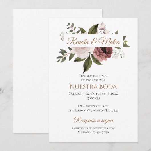 Invitación Boho Spanish Wedding Invitation Kaart (Voorkant / Achterkant)
