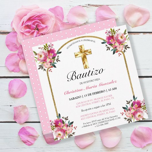 Invitación Bonita del Bautismo de La Cruz del Oro Kaart