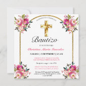 Invitación Bonita del Bautismo de La Cruz del Oro Kaart (Voorkant)