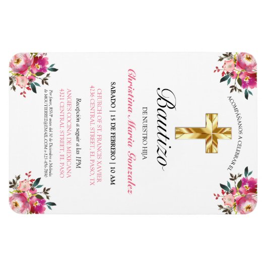 Invitación bonita del bautismo de la cruz del oro magneet (Horizontaal)