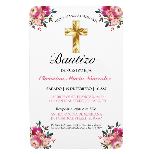 Invitación bonita del bautismo de la cruz del oro magneet (Verticaal)
