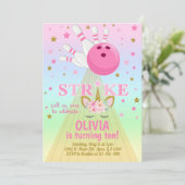 Invitación Bowling and unicorn girl birthday invit Kaart (Staand voorkant)