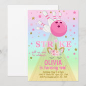 Invitación Bowling and unicorn girl birthday invit Kaart (Voorkant / Achterkant)