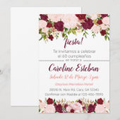 Invitación Burgundy and pink floral birthday invit Kaart (Voorkant / Achterkant)