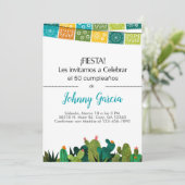 Invitación cactus bunting fiesta voor man, hombre. kaart (Staand voorkant)