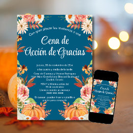 Invitación Cena de Acción de Gracias Azul Calabaza Kaart