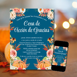 Invitación Cena de Acción de Gracias Azul Calabaza Kaart