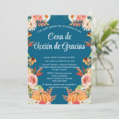 Invitación Cena de Acción de Gracias Azul Calabaza Kaart (Staand voorkant)