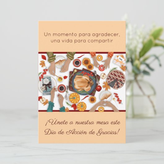 Invitación Cena de Acción de Gracias Mesa Familia Kaart (Staand voorkant)