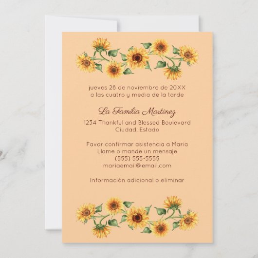 Invitación Cena de Acción de Gracias Mesa Familia Kaart (Achterkant)