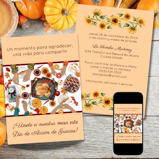 Invitación Cena de Acción de Gracias Mesa Familia Kaart