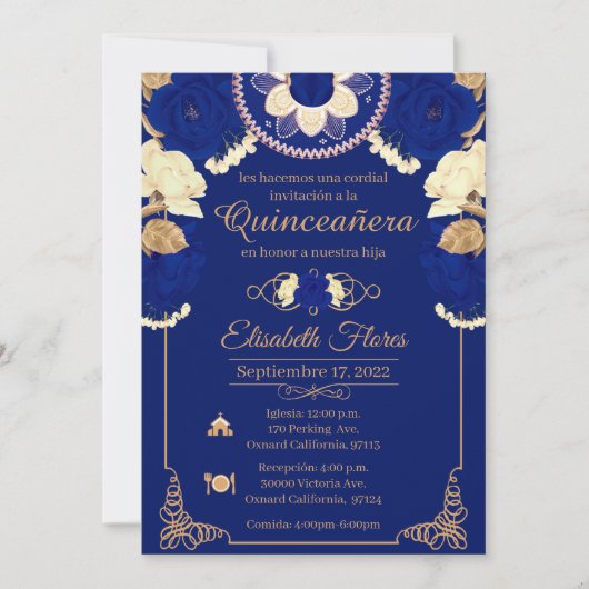 Invitacion Charro Invitation, in blue , and Gold Aankondiging (Voorkant)