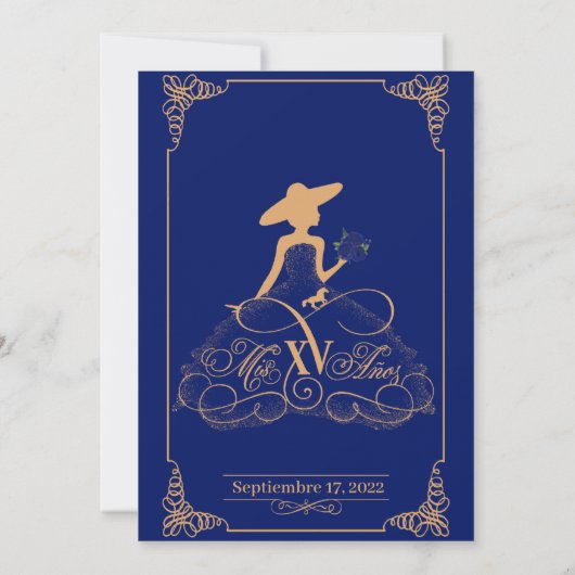 Invitacion Charro Invitation, in blue , and Gold Aankondiging (Achterkant)