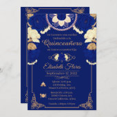 Invitacion Charro Invitation, in blue , and Gold Aankondiging (Voorkant / Achterkant)