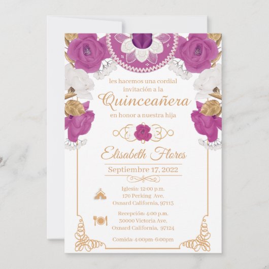 Invitacion Charro Invitation, Lila, Black and Gold Aankondiging (Voorkant)