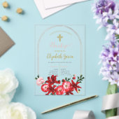 Invitación con flor roja para bautismo acryl uitnodigingen (Insitu (Huwelijk))