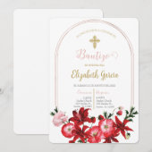 Invitación con flor roja para bautismo kaart (Voorkant / Achterkant)