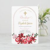Invitación con flor roja para bautismo kaart (Staand voorkant)