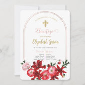 Invitación con flor roja para bautismo kaart (Voorkant)