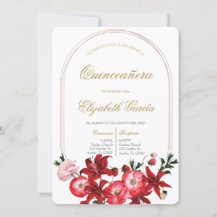 Invitación con flor roja para quinceañera kaart