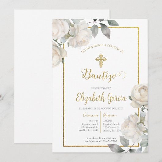 Invitación con ramo para bautismo kaart (Voorkant / Achterkant)