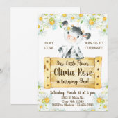 Invitación Cow and daisies girl 1st first birthday Kaart (Voorkant / Achterkant)