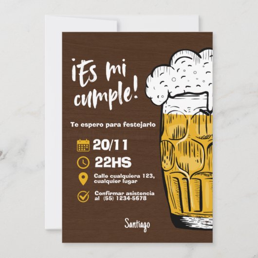 Invitación Cumpleaños de Hombre con Cerveza Kaart (Voorkant)