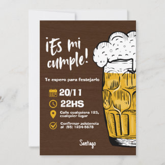 Invitación Cumpleaños de Hombre con Cerveza Kaart