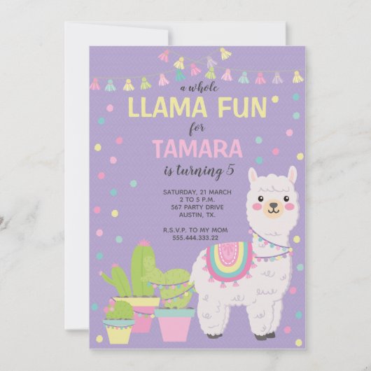 Invitación cumpleaños de Llama, lama divertida, c Kaart (Voorkant)