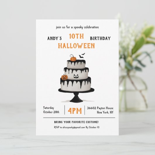 Invitación Cumpleaños Halloween Pastel Spooky Kaart (Staand voorkant)