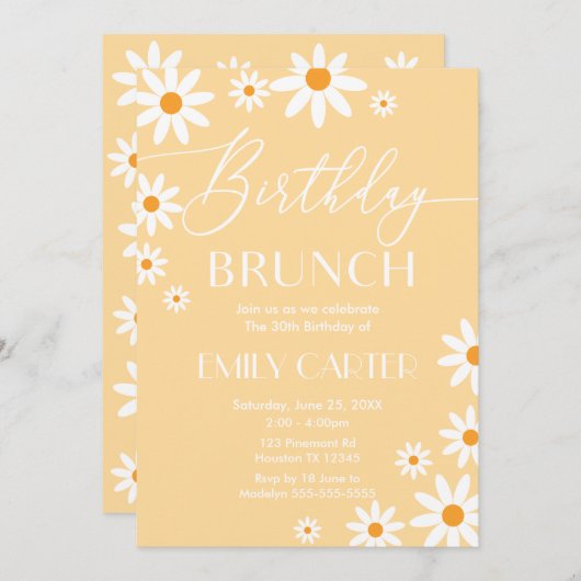 Invitación Daisies Birthday Brunch Party Invitatio Kaart (Voorkant / Achterkant)