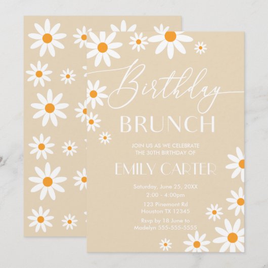 Invitación Daisies Birthday Brunch Party Invitatio Kaart (Voorkant / Achterkant)