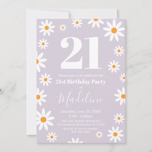 Invitación Daisies lilac Birthday Party Invitation Kaart (Voorkant)