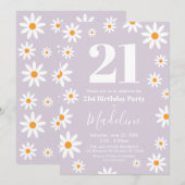 Invitación Daisies lilac Birthday Party Invitation Kaart (Voorkant / Achterkant)