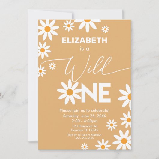 Invitación Daisies Wild One Birthday Party invitat Kaart (Voorkant)