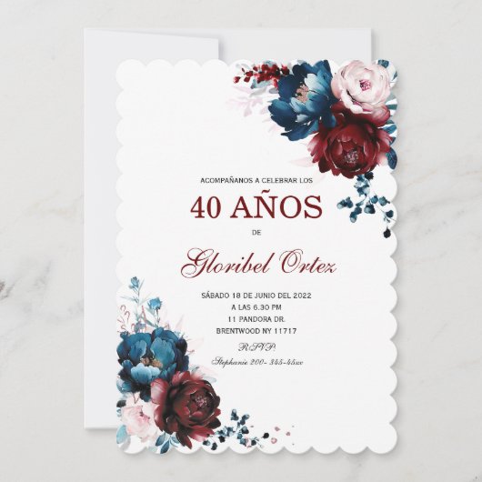 Invitación de 40 Años Mujer Kaart (Voorkant)
