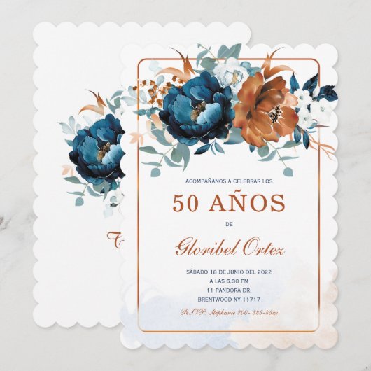 Invitación de 50 Años Mujer Kaart (Voorkant / Achterkant)