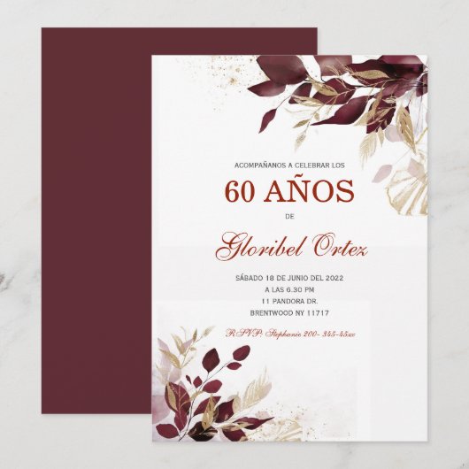 Invitación de 60 Años Mujer Kaart (Voorkant / Achterkant)