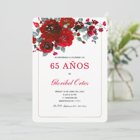 Invitación de 65 Años Mujer Kaart (Staand voorkant)