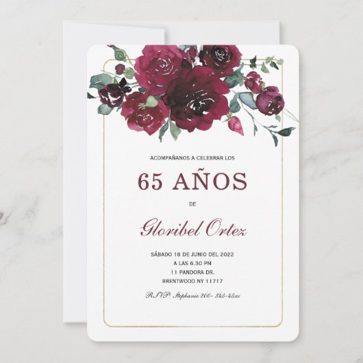 Invitación de 65 Años Mujer Kaart (Voorkant)