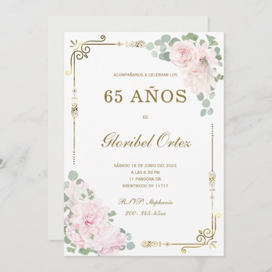Invitación de 65 Años Mujer Kaart (Voorkant / Achterkant)
