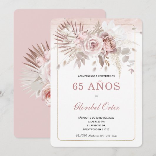 Invitación de 65 Años Mujer Kaart (Voorkant / Achterkant)