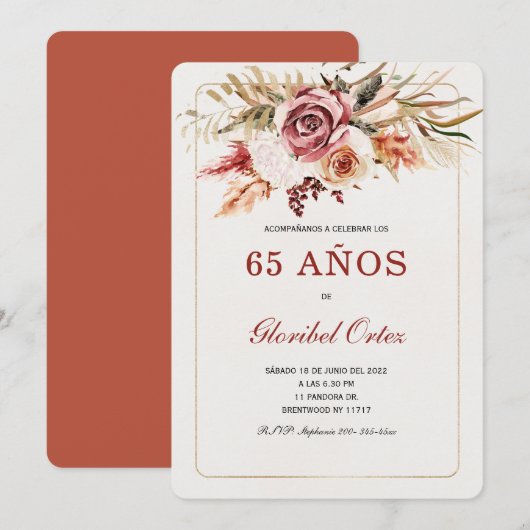 Invitación de 65 Años Mujer Kaart (Voorkant / Achterkant)