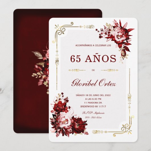 Invitación de 65 Años Mujer Kaart (Voorkant / Achterkant)