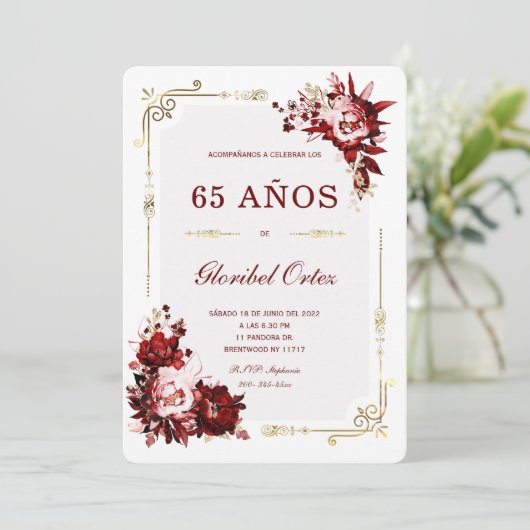 Invitación de 65 Años Mujer Kaart (Staand voorkant)