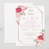 Invitacion de baby shower kleur rosa kaart (Voorkant / Achterkant)