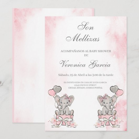 Invitacion de baby shower mellizas kaart (Voorkant / Achterkant)