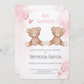 Invitacion de baby shower para gemelas tema osito kaart (Voorkant / Achterkant)